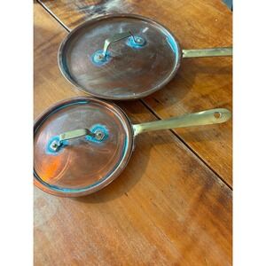 Unbranded Copper Skillet Set 6" 8" Frying Pans Copper Brass Tin Lined Vintage
